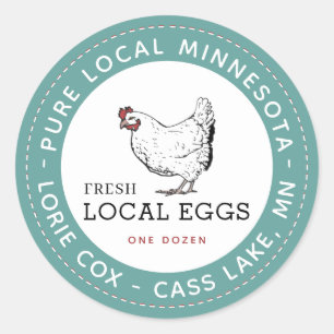 State Name Fresh Local Eggs Vintage Hen Chicken Classic Round Sticker