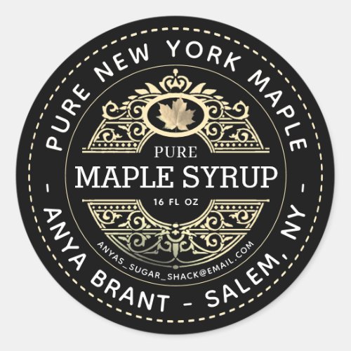 State Name Gold Leaf Ornate Maple Syrup Label