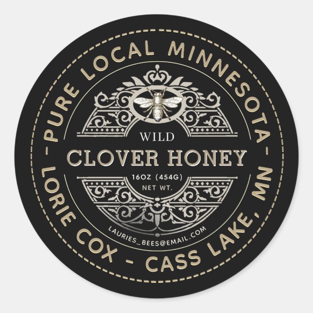 State Name Heraldic Bee Honey Label (Front)