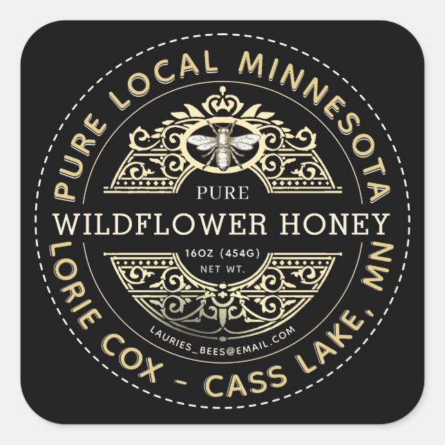 State Name Heraldic Bee Wildflower Honey Label (Front)
