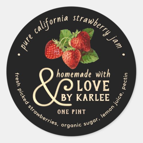 State Name Homemade with Love Pure Strawberry Jam Classic Round Sticker