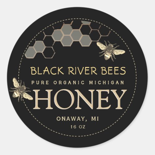 State Name Honey Label Bees and Honeycomb Black