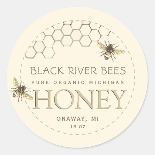 State Name Honey Label Bees and Honeycomb Ivory