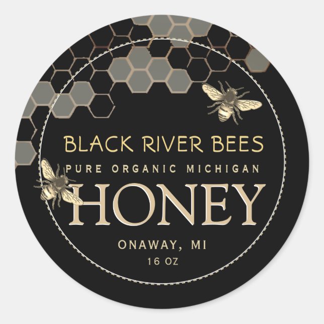 State Name Honey Tag Bees and Honeycomb Black (Front)