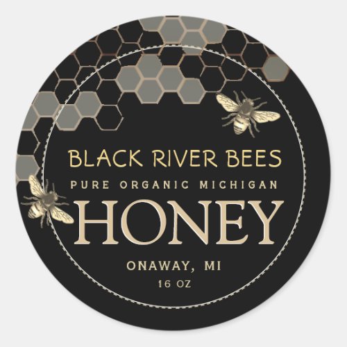 State Name Honey Tag Bees and Honeycomb Black