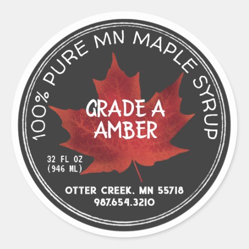 State Name Maple Syrup Chalkboard Style Red Leaf Classic Round Sticker