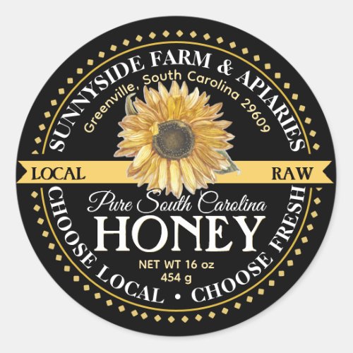 State Name Raw Honey Label with Vintage Sunflower 