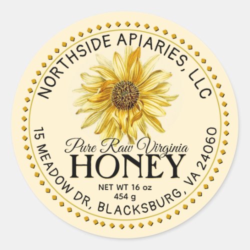 State Name Raw Honey Vintage Sunflower Yellow Classic Round Sticker