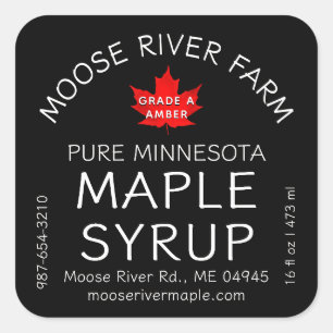 State Name Red Leaf Maple Syrup Modern Black Square Sticker