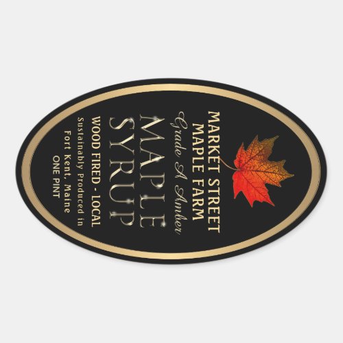 State Name Sustainably Produced Maple Syrup Black  Oval Sticker