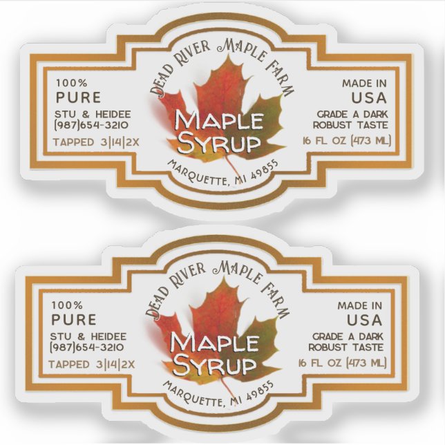 State Name Waterproof Vinyl Maple Syrup with Leaf Sticker (Front)