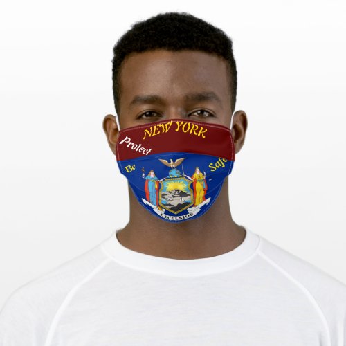 State New York Flag Dark Red  Blue Adult Cloth Face Mask