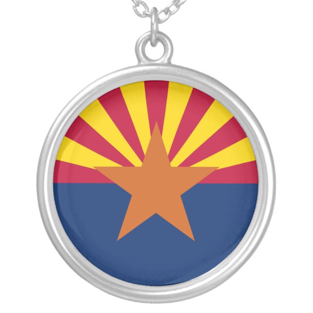  State of Arizona Flag Round Silver Plated Necklace (Front)
