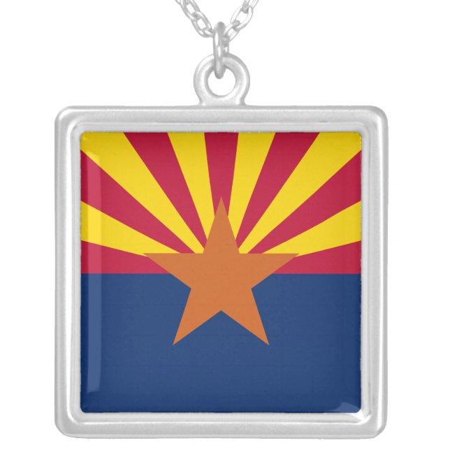  State of Arizona Flag Square Silver Plated Necklace (Front)