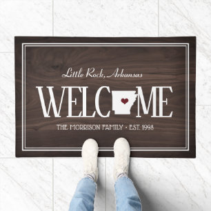 State of Arkansas Personalized Woodgrain Doormat