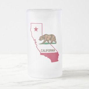 State of California Bear and Flag Frosted Glass Beer Mug