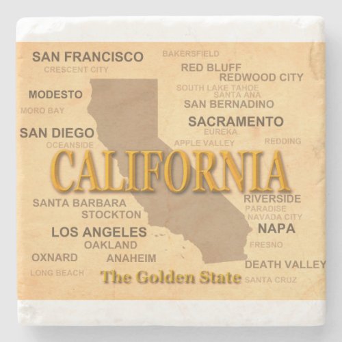 State of California Map Los Angeles Sacramento Stone Coaster