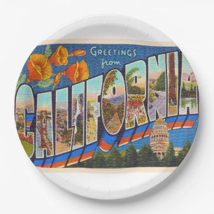 State of California Vintage Large Letter Postcard Paper Plates