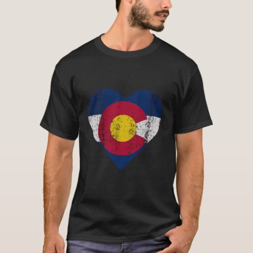 State Of Colorado Flag Heart Distressed T_Shirt