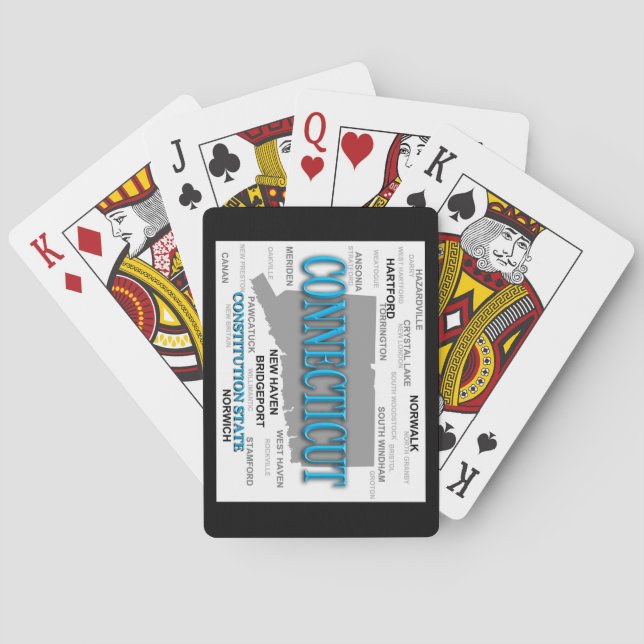 State of Connecticut Map, Hartford, New Haven Poker Cards (Back)