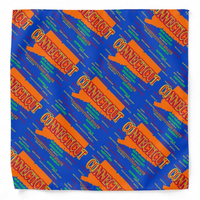 State of Connecticut Map, New Haven, Hartford Bandana (Front)