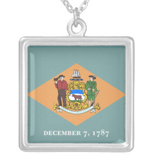 State of Delaware Flag Square Silver Plated Necklace