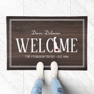 State of Delaware Personalized Woodgrain Doormat