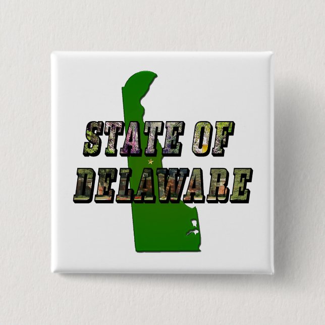State of Delaware Picture Text & Map Outline Button (Front)