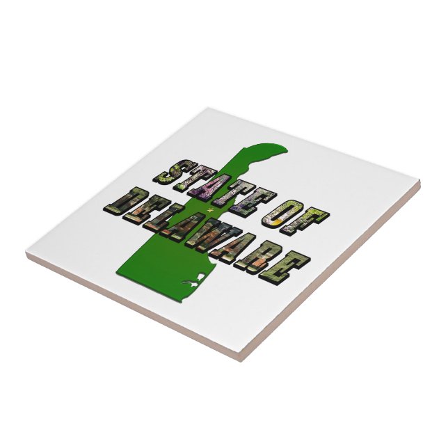 State of Delaware Picture Text & Map Outline Ceramic Tile (Side)