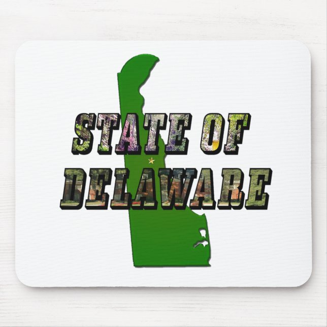 State of Delaware Picture Text & Map Outline Mouse Pad (Front)