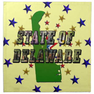 State of Delaware Picture Text & Map Outline Napkin