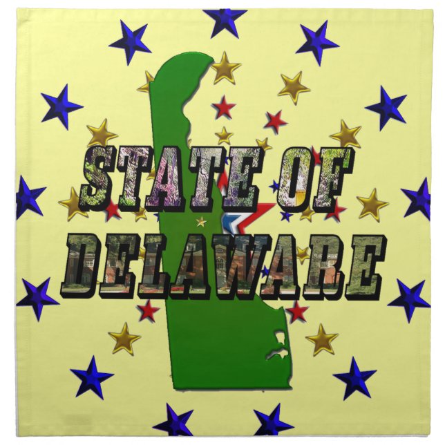 State of Delaware Picture Text & Map Outline Napkin (Front)
