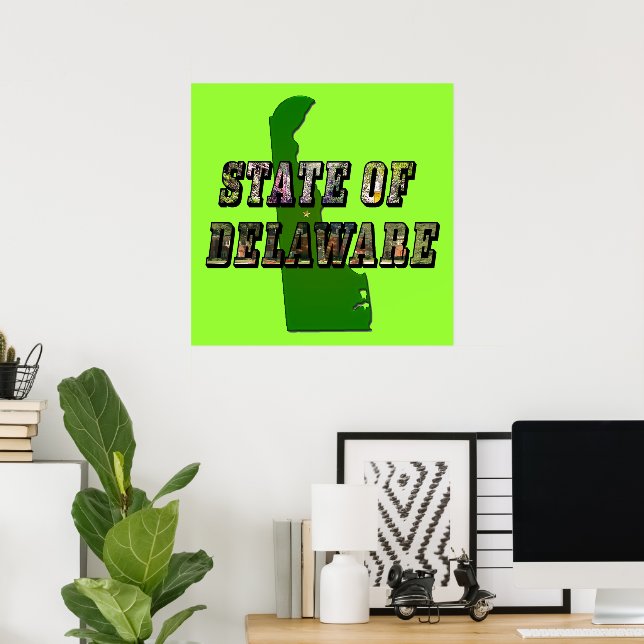 State of Delaware Picture Text & Map Outline Poster (Home Office)