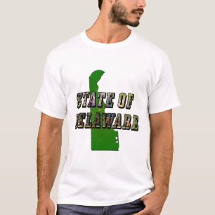State of Delaware Picture Text & Map Outline T-Shirt