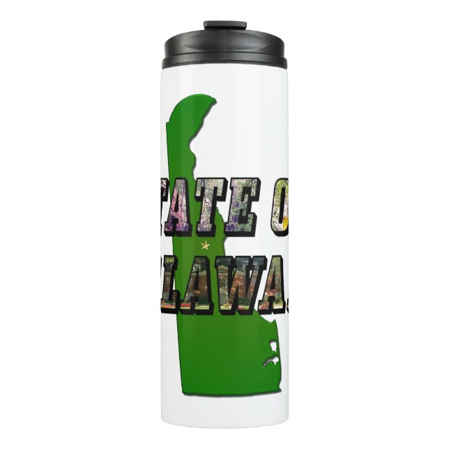 State of Delaware Picture Text & Map Outline Thermal Tumbler (Front)