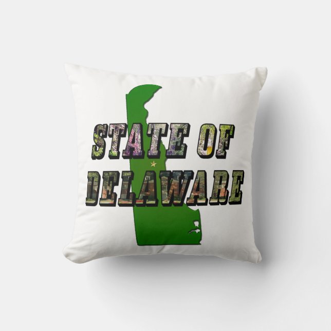 State of Delaware Picture Text & Map Outline Throw Pillow (Front)