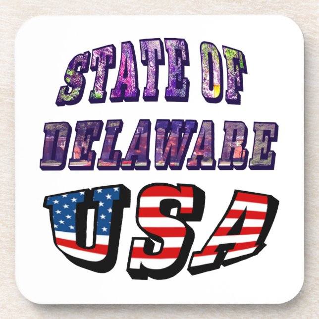 State of Delaware USA Photo & Flag Text Beverage Coaster (Front)