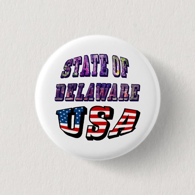 State of Delaware USA Photo & Flag Text Button (Front)