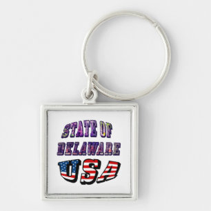 State of Delaware USA Photo & Flag Text Keychain