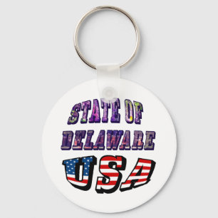 State of Delaware USA Photo & Flag Text Keychain
