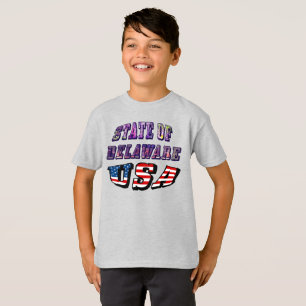 State of Delaware USA Photo & Flag Text T-Shirt