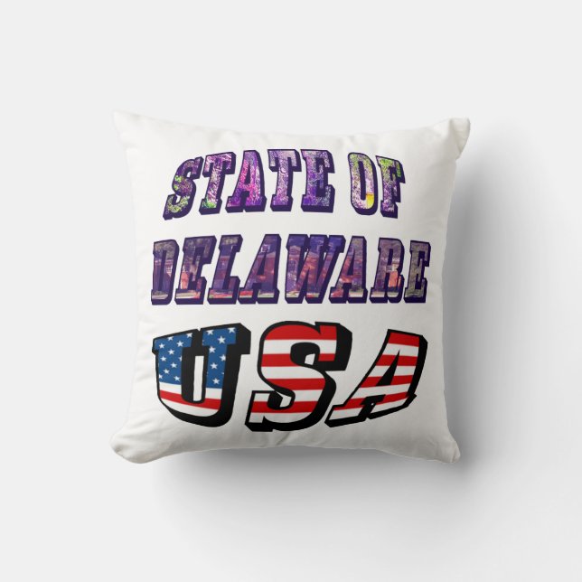 State of Delaware USA Photo & Flag Text Throw Pillow (Front)