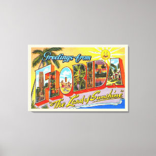 State of Florida FL Vintage Large Letter Postcard Canvas Print