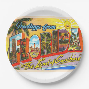 State of Florida FL Vintage Large Letter Postcard Paper Plates