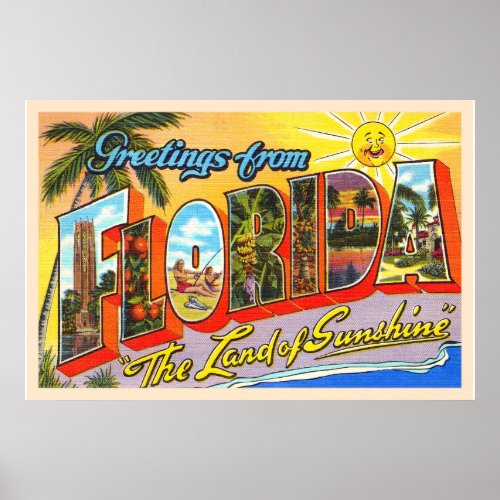 State of Florida FL Vintage Large Letter Postcard Poster