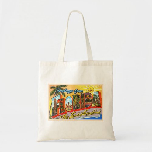 State of Florida FL Vintage Large Letter Postcard Tote Bag