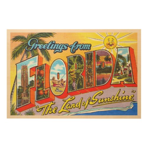 State of Florida FL Vintage Large Letter Postcard Wood Wall Art