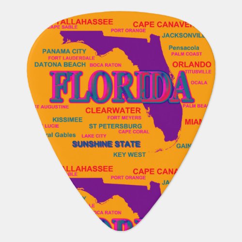 State of Florida Map Miami Orlando Guitar Pick