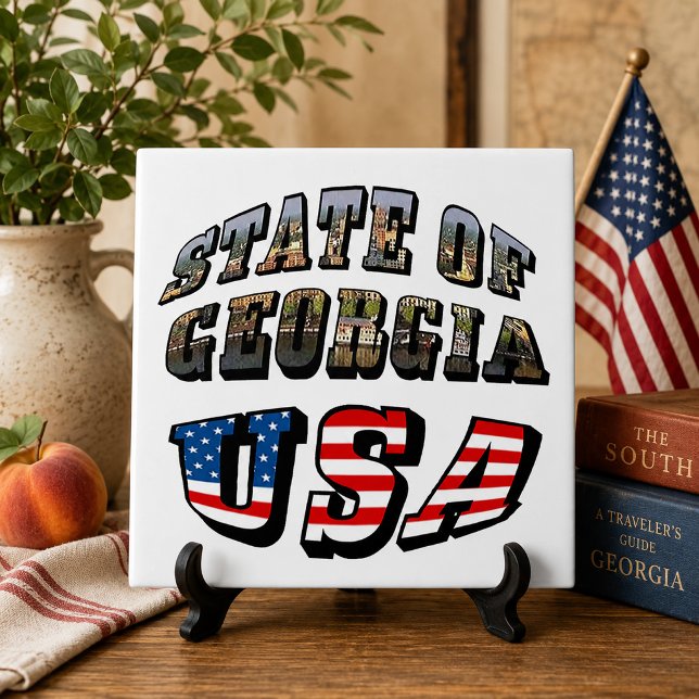 State of Georgia and USA Flag Text Ceramic Tile (State of Georgia and USA Flag Text Ceramic Tile)