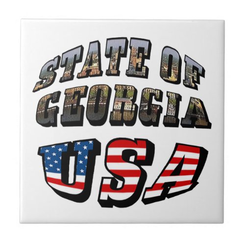 State of Georgia and USA Flag Text Ceramic Tile